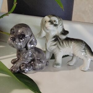 Vintage Ceramic Dog Figurine Set - Black and Gray